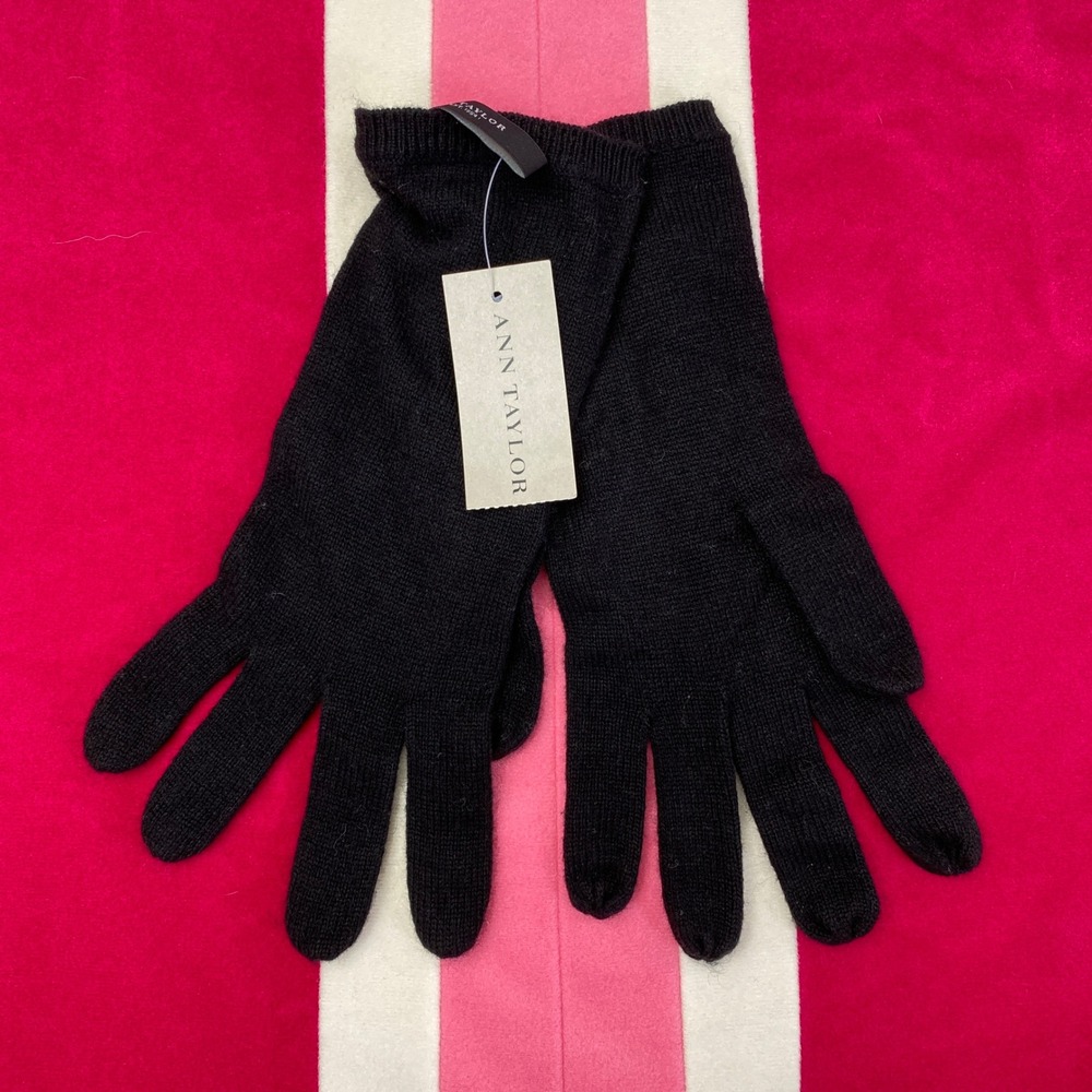 Ann Taylor Knit Gloves Women One Size Black Wool Cashmere Blend NWT